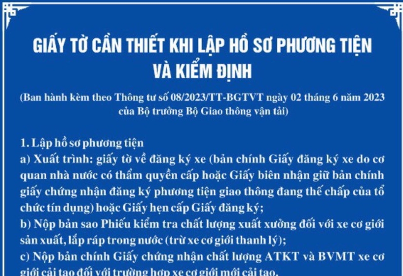 Giấy tờ cần thiết khi lập hồ sơ phương tiện và kiểm định