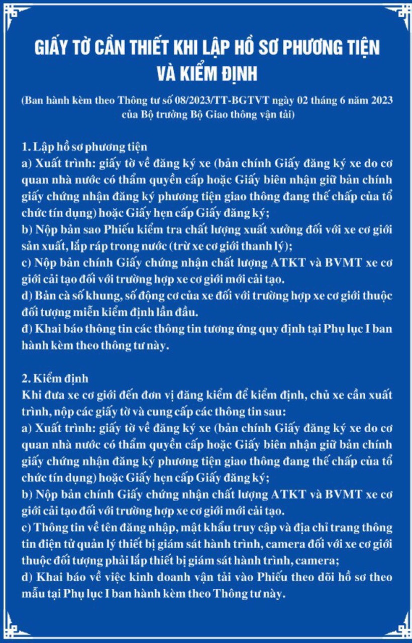 Giấy tờ cần thiết khi lập hồ sơ phương tiện và kiểm định