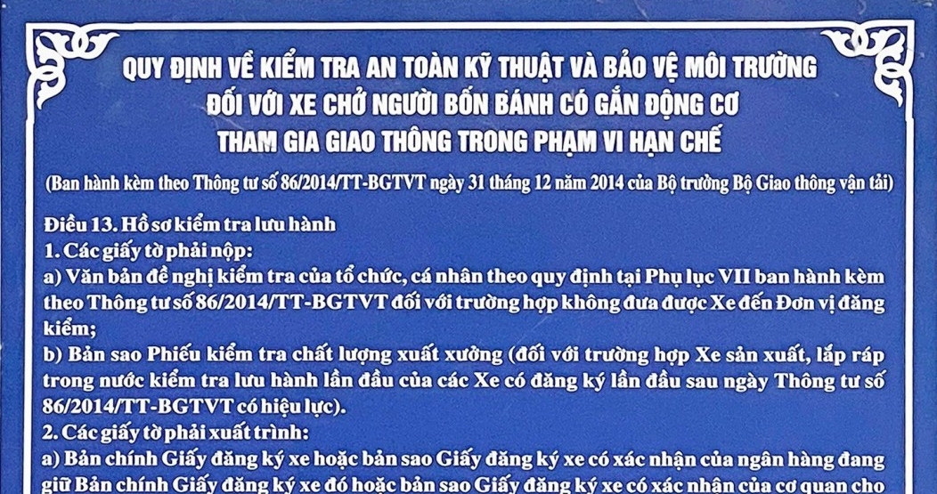 Quy định về kiểm tra an toàn kỹ thuật và bảo vệ môi trường đối với xe chở người bốn bánh có gắng động cơ tham gia giao thông trong phạm vi hạn chế